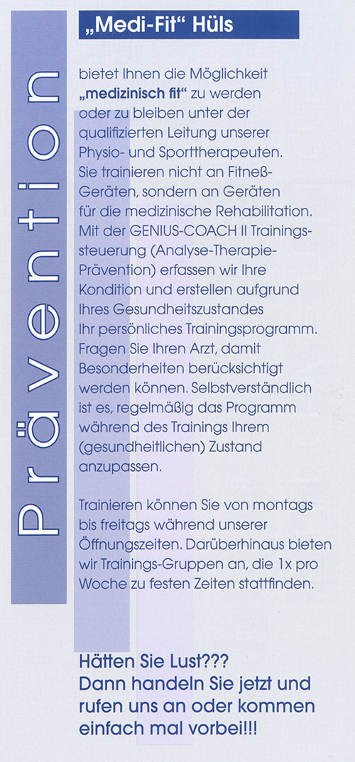 Flyer Medifit - Michael Zuidberg Physiotherapie UG in 47839 Krefeld